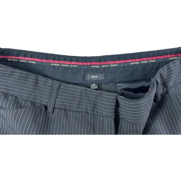 Express Design Studio Editor Pinstripe Wide Leg Black Pants Sz 8 R Midrise - Picture 5 of 6